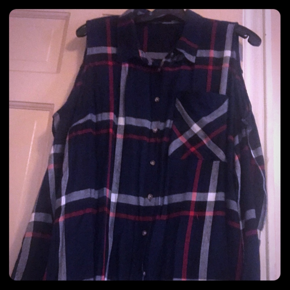 Plus Size Plaid Cold Shoulder Shirt